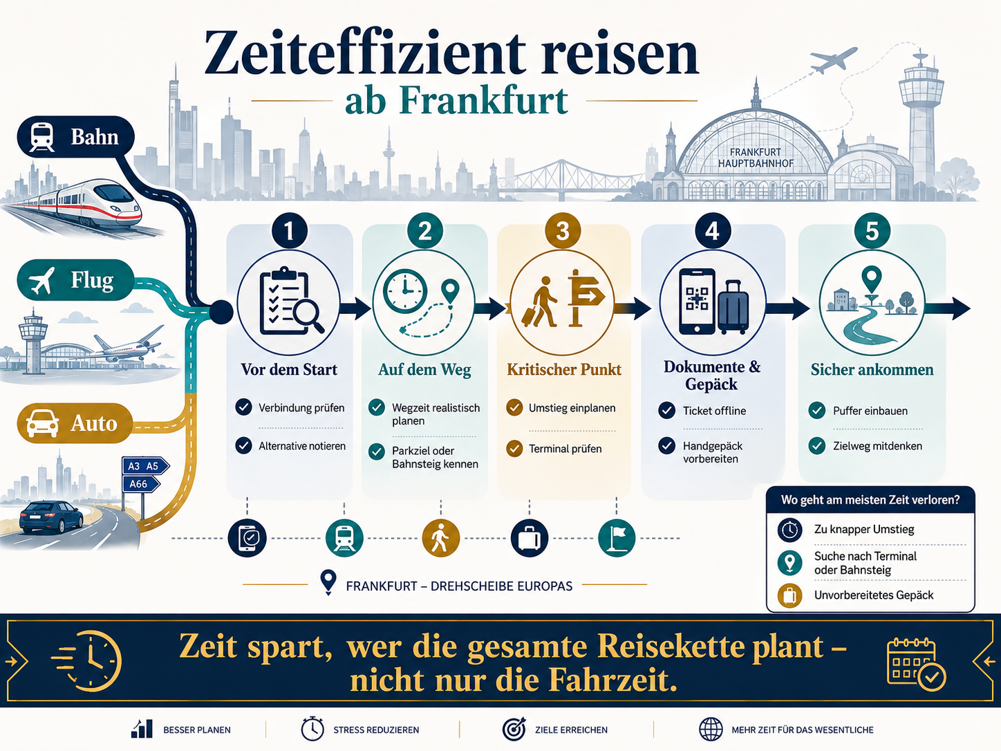  Zeiteffizient reisen ab Frankfurt mit Bahn, Flug und Auto